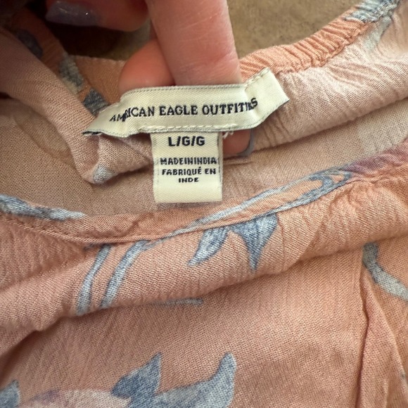 American Eagle Floral Maxi Dress Peach Pink Blue Slit Spaghetti Strap Large - Picture 4 of 6